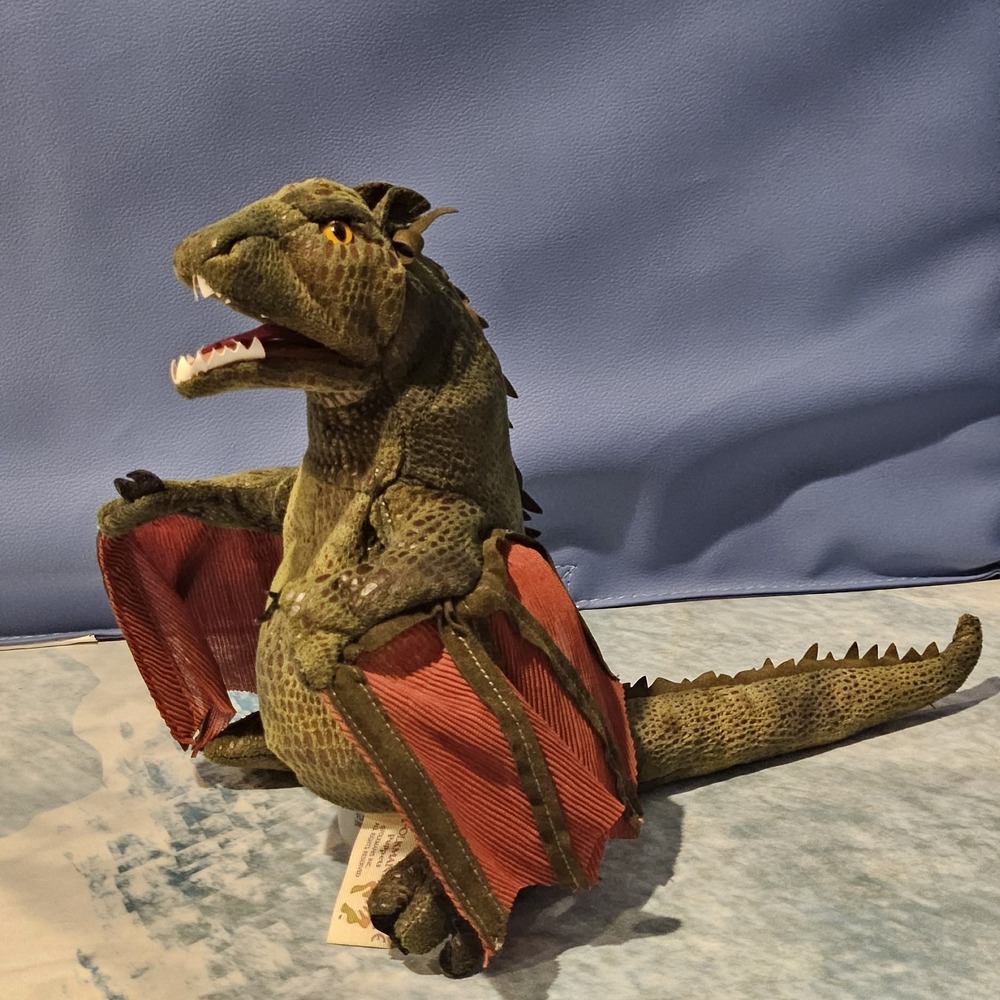 Folkmanis Winged Dragon Hand Puppet Green Red Wings 10" Fantasy Plush Toy